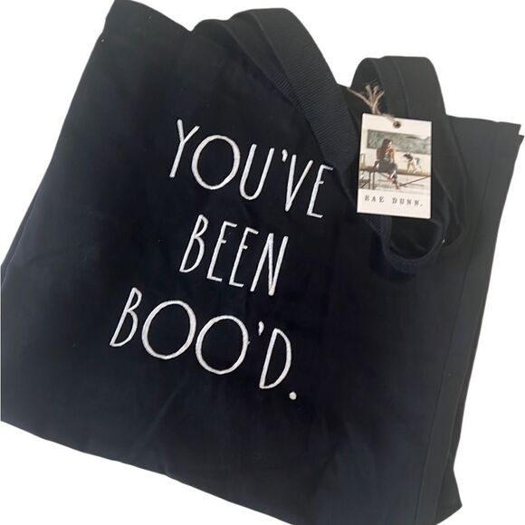 Rae Dunn You've Been Boo'd Black Embroidered White Large Halloween Tote NWT - Picture 1 of 9